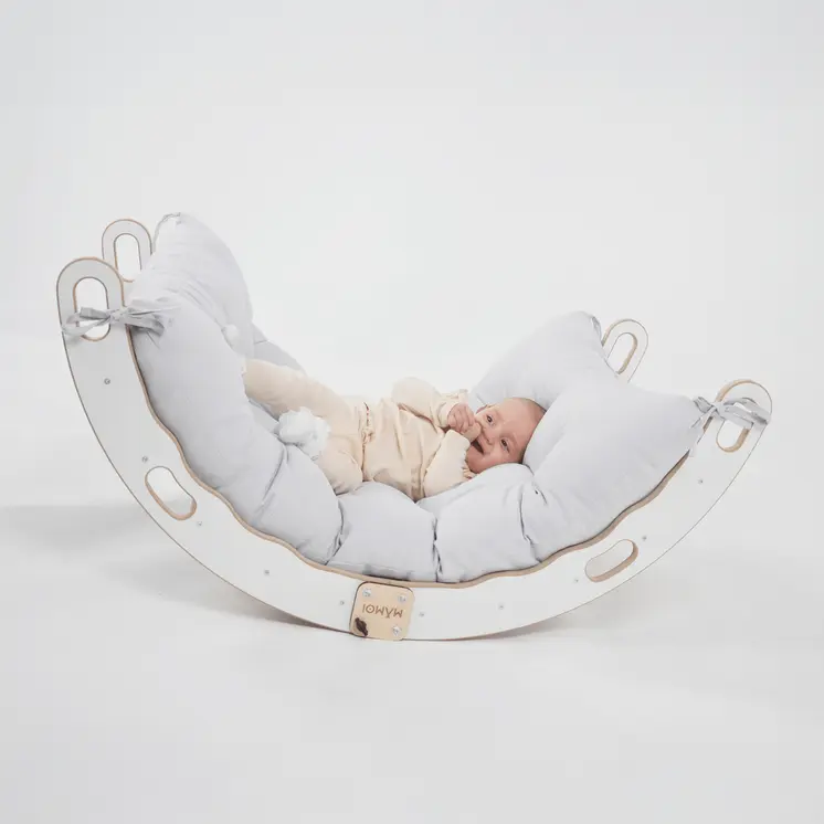 MAMOI® Kletterbogen mit Kissen, Kissen für Regenbogenwippe aus Holz, Kletterdreieck, Baby Klettern, Holzbogen für Kinder, Spielplatz, Klettergerüst Indoor ab 1/2/3 Jahre