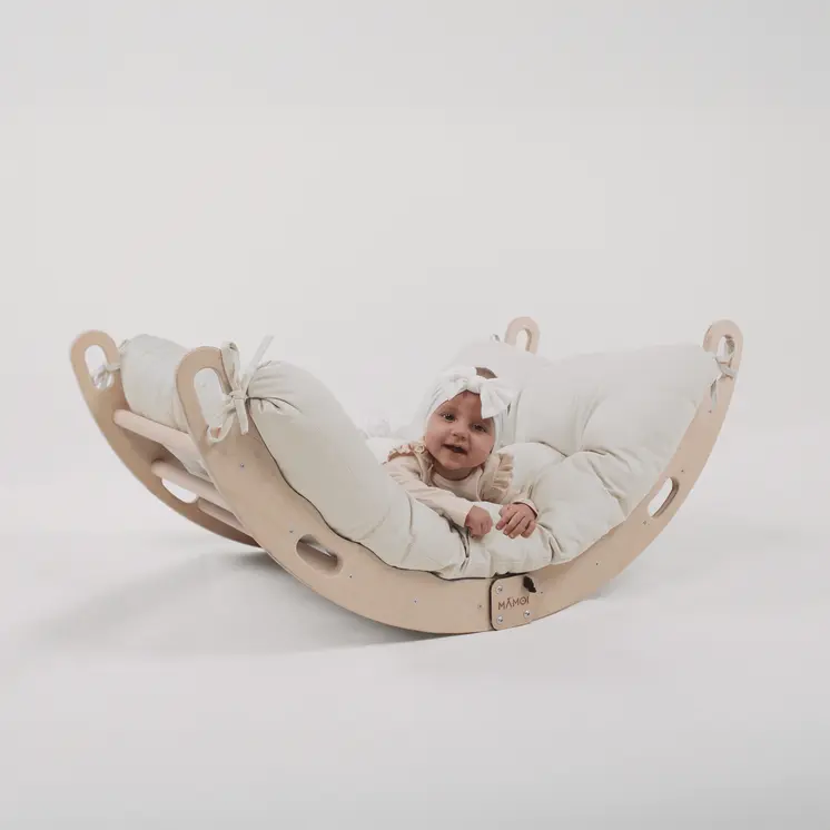 MAMOI® Kletterbogen mit Kissen, Kissen für Regenbogenwippe aus Holz, Kletterdreieck, Baby Klettern, Holzbogen für Kinder, Spielplatz, Klettergerüst Indoor ab 1/2/3 Jahre