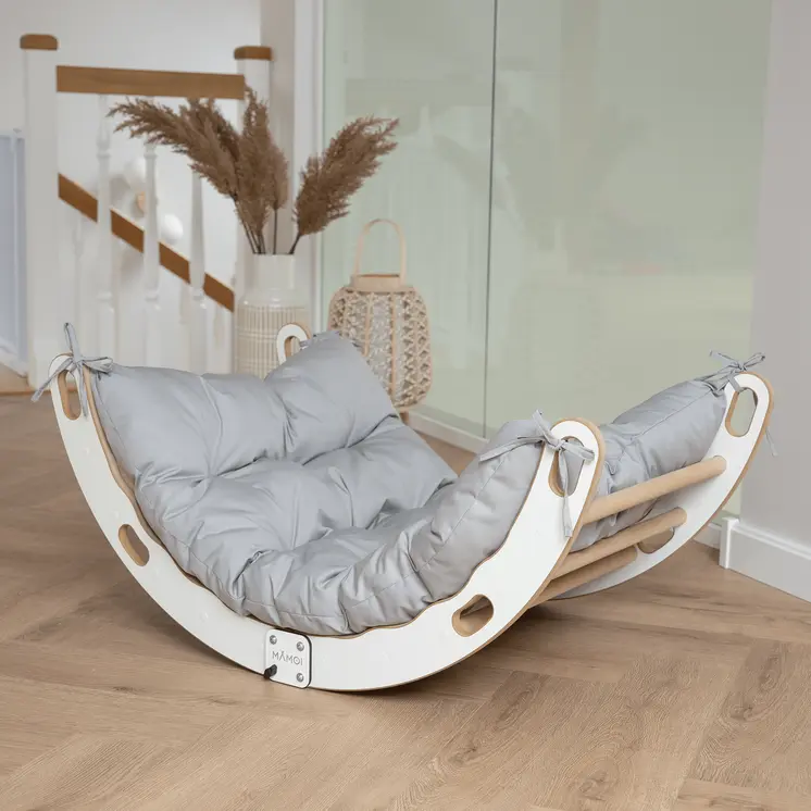 MAMOI® Kletterbogen mit Kissen, Kissen für Regenbogenwippe aus Holz, Kletterdreieck, Baby Klettern, Holzbogen für Kinder, Spielplatz, Klettergerüst Indoor ab 1/2/3 Jahre