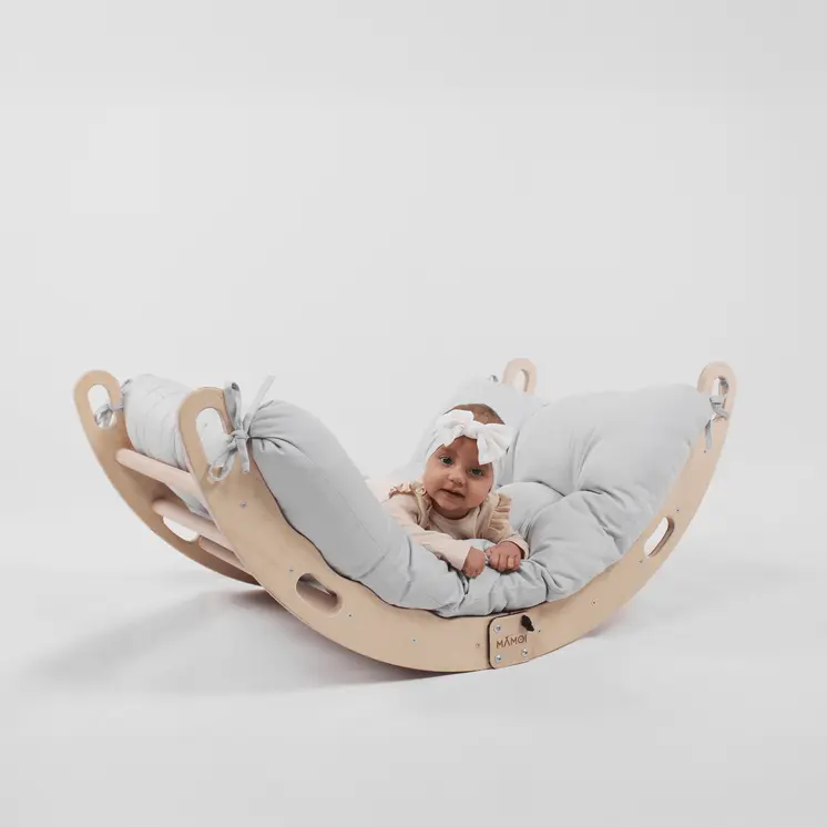 MAMOI® Kletterbogen mit Kissen, Kissen für Regenbogenwippe aus Holz, Kletterdreieck, Baby Klettern, Holzbogen für Kinder, Spielplatz, Klettergerüst Indoor ab 1/2/3 Jahre