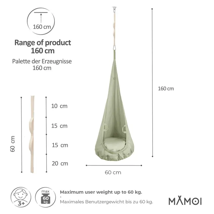 MAMOI® Cocon hamac pour enfant, Fauteuil suspendu pour bebe, Balançoire de coton, Balancoire sensorielle interieur, Jeu sensoriel autisme