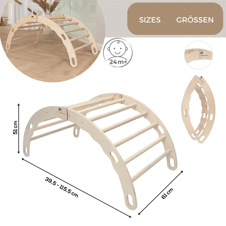 MAMOI® Triangle d'escalade balançoire avec Coussin, Coussin pour Triangle d'escalade pour Enfants en Bois, Triangle intérieur et extérieu, Escalade Enfant, Balancoire Bebe, Espalier Enfant