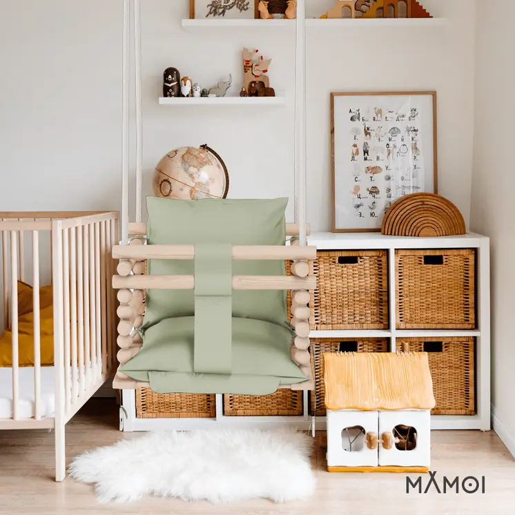 MAMOI Baby swing, Child swing, Swing for children Swing 3 in 1 + SAFETY Belt, Baby swing, Baby swing and swing seat, Children's swing Wood Indoor Outdoor