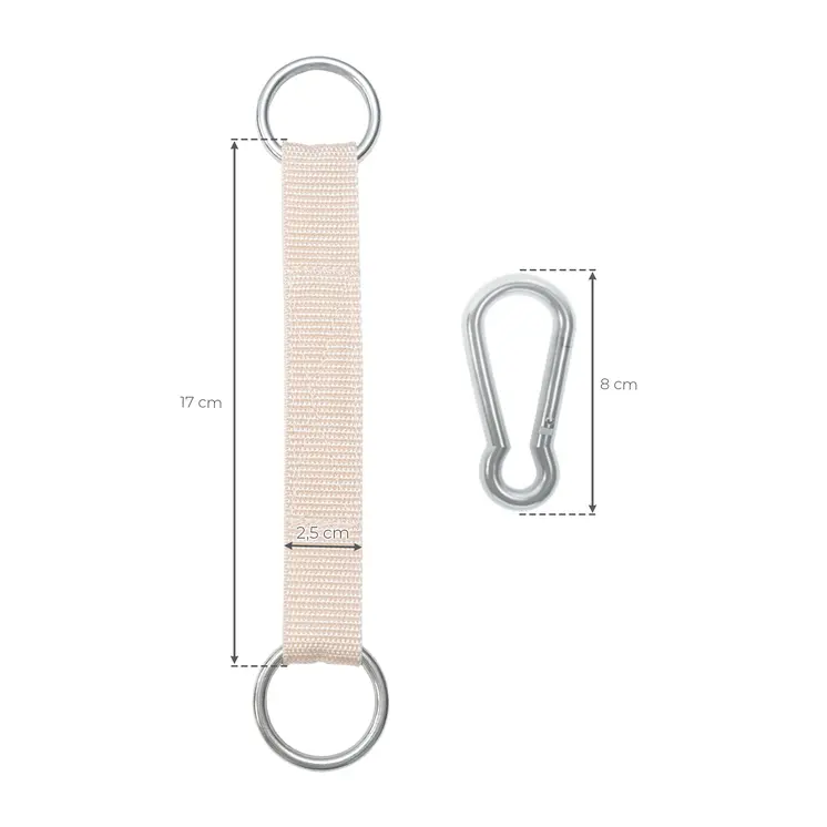 MAMOI®  Befestigungsgurt für Gymnastikringe 1 Stück Band mit Karabiner und Metallringen Zubehör für Sprossenwand Halterung Aufhängung 100% ECO hergestellt in der EU