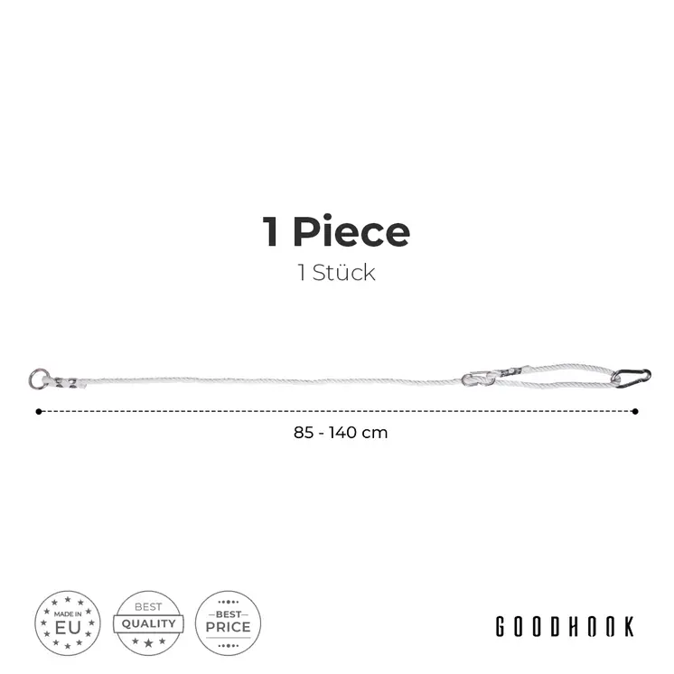 MAMOI® Corde à balancier réglable 85-140 cm | 1 x rallonge de corde à balancier avec mousqueton métallique | Corde en coton naturel avec mousqueton | 100% ECO | Fabriqué dans l'UE
