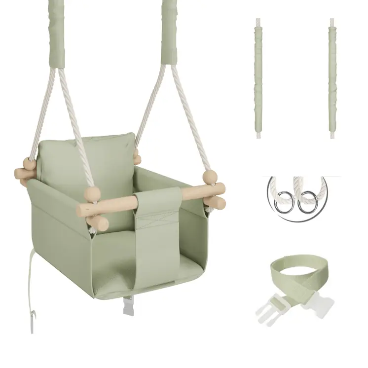 MAMOI® Indoor Children's Swing with Safety Belts, Soft Seat with Cushion, Wooden Handles, Ceiling Mount, 100% ECO, Made in EU