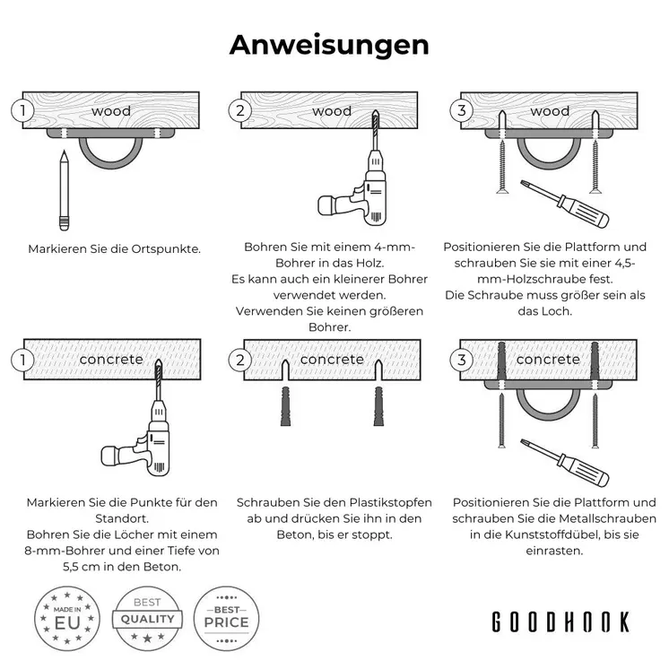 MAMOI® Deckenhaken schwerlast, Karabiner für schaukel, Schaukelhaken betondecke, Schwerlasthaken decke und holz, Deckenhacken für hängesessel, Hängematten aufhängung zubehör, Haken befestigung
