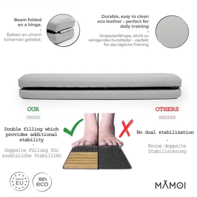 MAMOI® Gymnastikbalancebalken, klappbar, Kunstleder, 200 cm, rutschfest, weiche Oberfläche, für Kinder & Erwachsene, Heimtraining, bis 180 kg Belastbarkeit