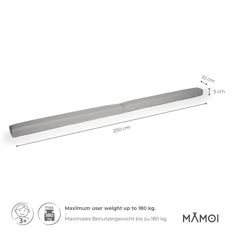 MAMOI® Gymnastikbalancebalken, klappbar, Kunstleder, 200 cm, rutschfest, weiche Oberfläche, für Kinder & Erwachsene, Heimtraining, bis 180 kg Belastbarkeit
