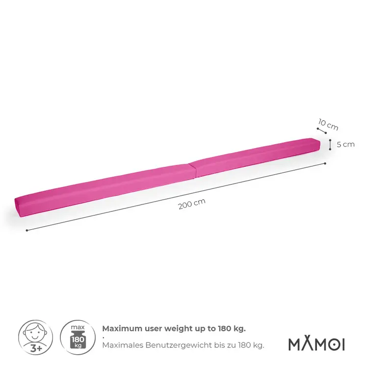 MAMOI® Gymnastikbalancebalken, klappbar, Kunstleder, 200 cm, rutschfest, weiche Oberfläche, für Kinder & Erwachsene, Heimtraining, bis 180 kg Belastbarkeit