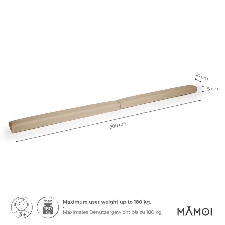 MAMOI® Gymnastikbalancebalken, klappbar, Kunstleder, 200 cm, rutschfest, weiche Oberfläche, für Kinder & Erwachsene, Heimtraining, bis 180 kg Belastbarkeit