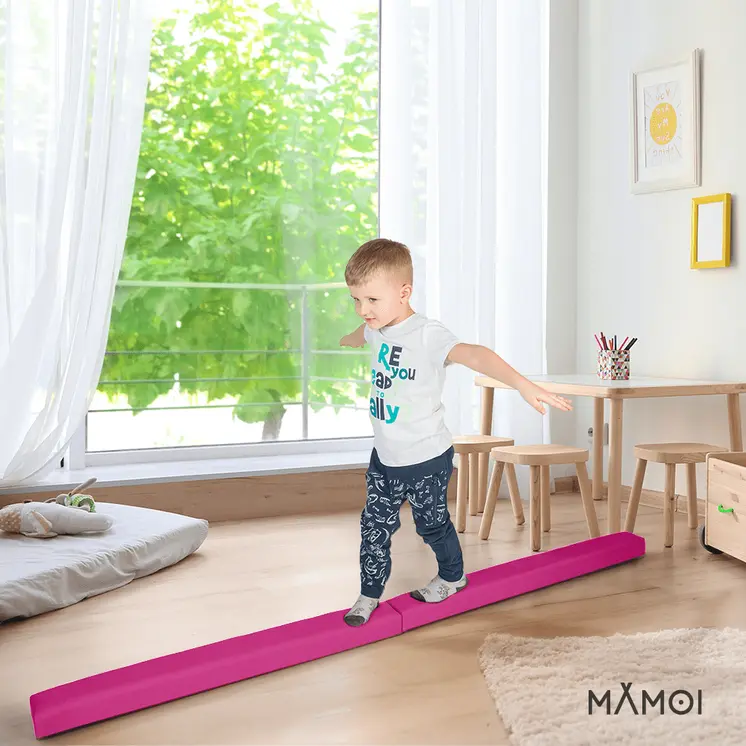 MAMOI® Gymnastikbalancebalken, klappbar, Kunstleder, 200 cm, rutschfest, weiche Oberfläche, für Kinder & Erwachsene, Heimtraining, bis 180 kg Belastbarkeit