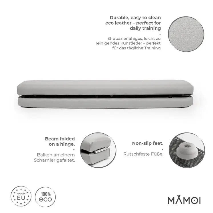 MAMOI® Gymnastikbalancebalken, klappbar, Kunstleder, 200 cm, rutschfest, weiche Oberfläche, für Kinder & Erwachsene, Heimtraining, bis 180 kg Belastbarkeit
