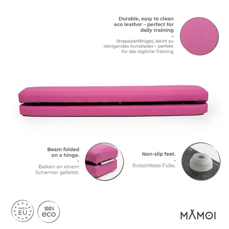 MAMOI® Gymnastikbalancebalken, klappbar, Kunstleder, 200 cm, rutschfest, weiche Oberfläche, für Kinder & Erwachsene, Heimtraining, bis 180 kg Belastbarkeit