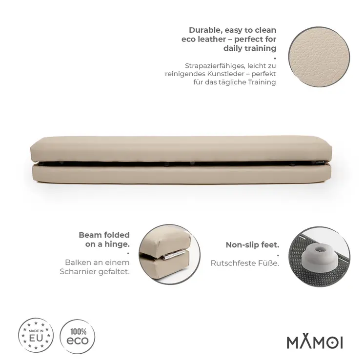 MAMOI® Gymnastikbalancebalken, klappbar, Kunstleder, 200 cm, rutschfest, weiche Oberfläche, für Kinder & Erwachsene, Heimtraining, bis 180 kg Belastbarkeit