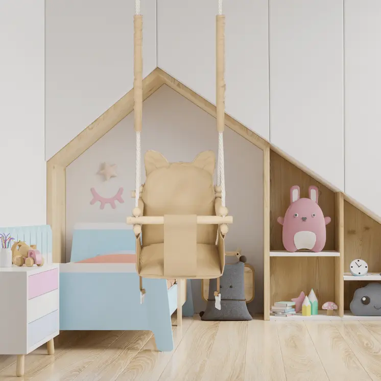 MAMOI® Balancoire interieur pour bebe et enfants, Siege balançoire en bois et en coton pour bébé, Balansoire pour enfant, Balancelle scandinave, Baby swing