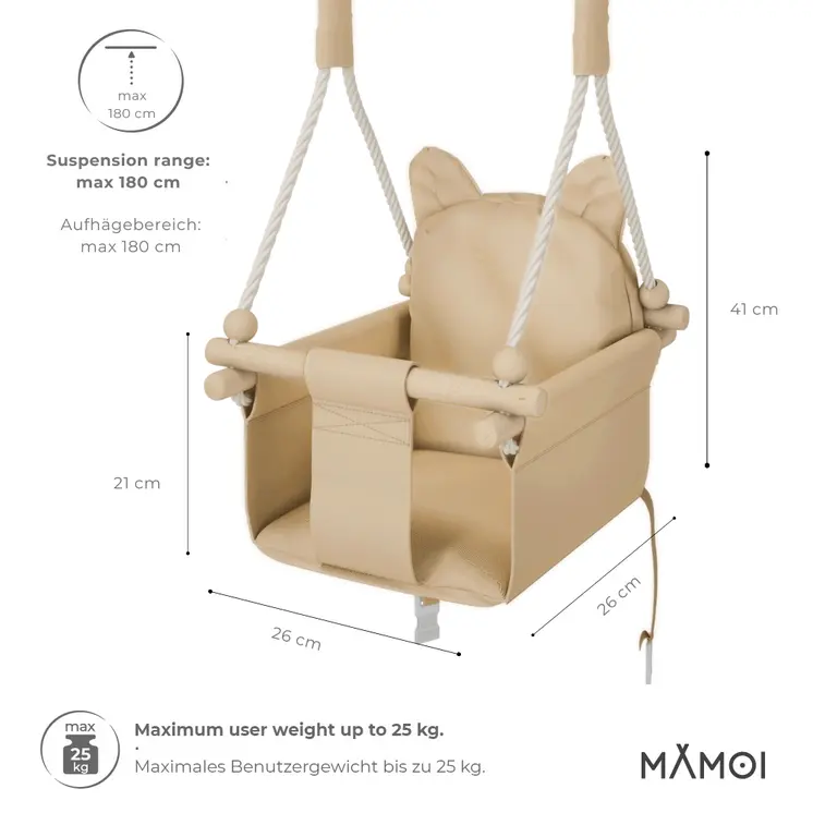 MAMOI® Balancoire interieur pour bebe et enfants, Siege balançoire en bois et en coton pour bébé, Balansoire pour enfant, Balancelle scandinave, Baby swing