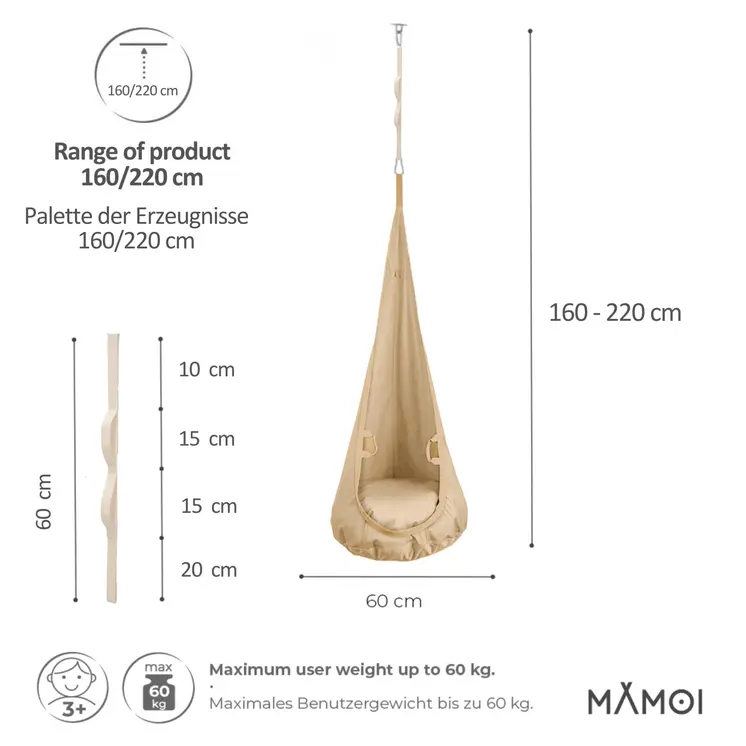 MAMOI® Cocon hamac pour enfant, Fauteuil suspendu pour bebe, Balançoire de coton, Balancoire sensorielle interieur, Jeu sensoriel autisme