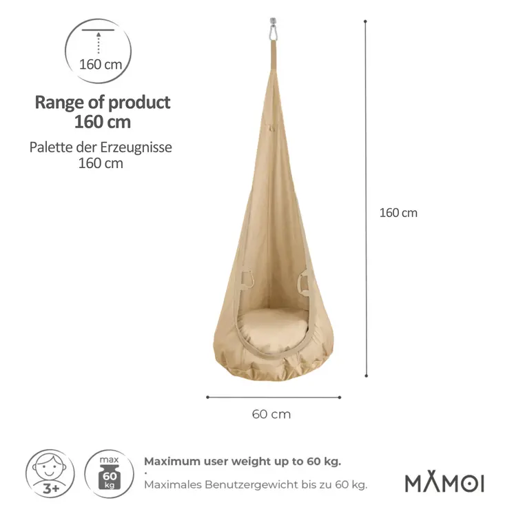 MAMOI® Hängesessel für kinder, Schaukel für kinderzimmer, Hängehöhle, Hängeschaukel, Sensory swing, Schaukeltuch indoor, Hängesack, Tuchschaukel, Babyschaukel, Hängetuch