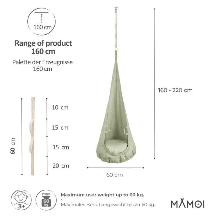MAMOI® Hängesessel für kinder, Schaukel für kinderzimmer, Hängehöhle, Hängeschaukel, Sensory swing, Schaukeltuch indoor, Hängesack, Tuchschaukel, Babyschaukel, Hängetuch