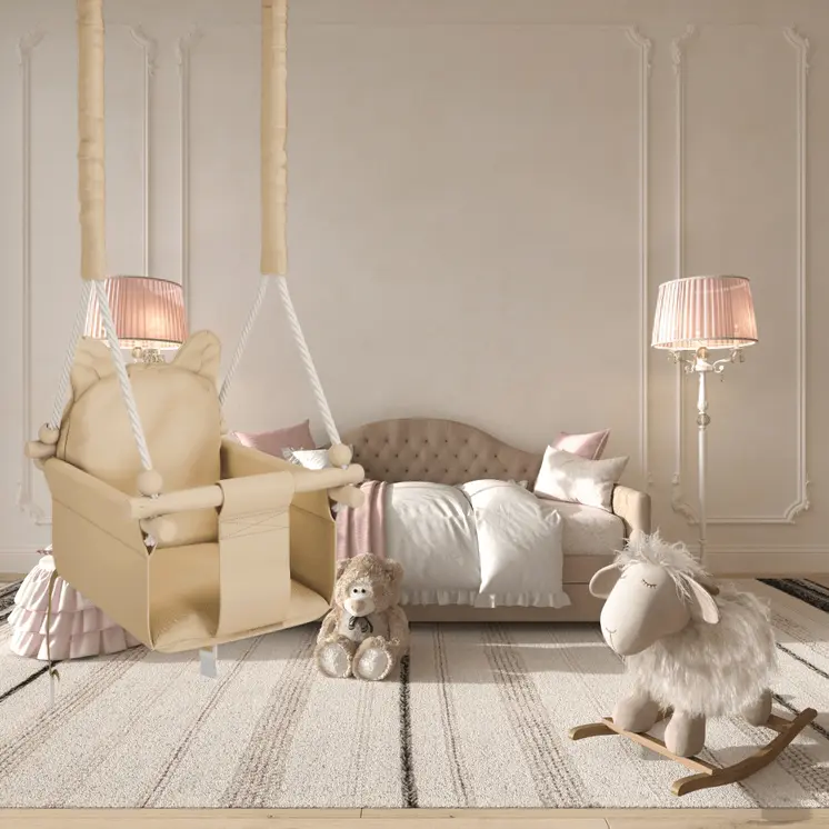MAMOI® Balancoire interieur pour bebe et enfants, Siege balançoire en bois et en coton pour bébé, Balansoire pour enfant, Balancelle scandinave, Baby swing
