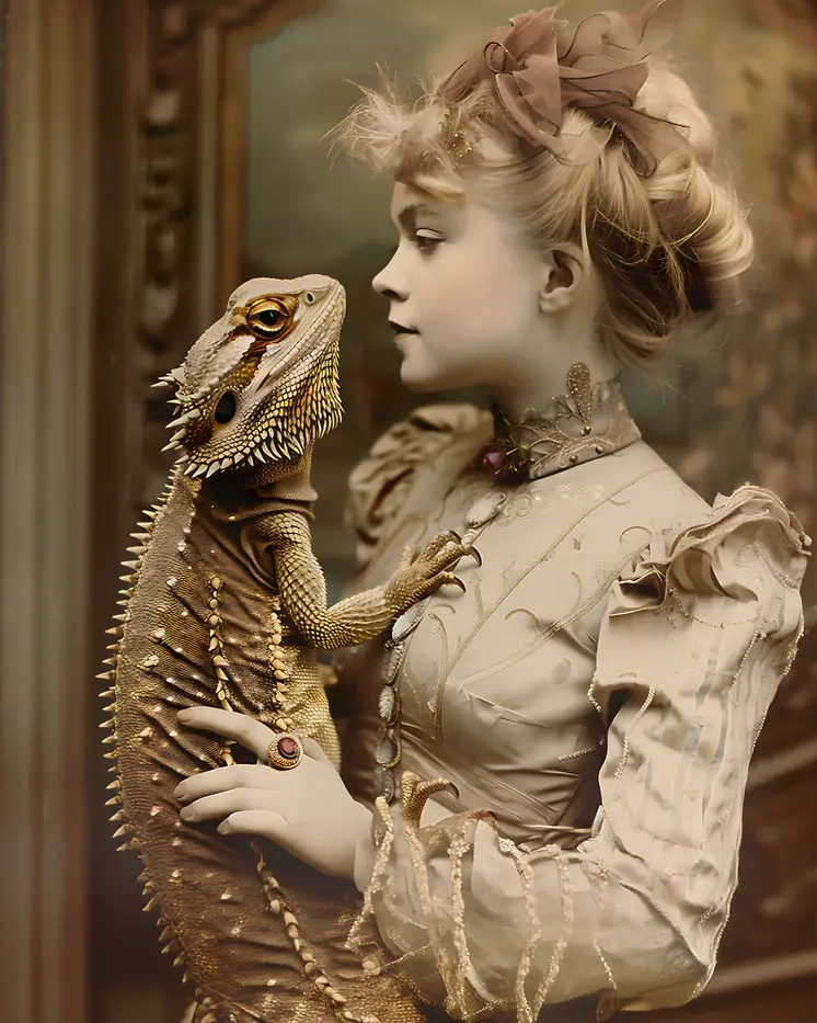 A Victorian Lady and Her Bearded Dragon 8”x10” Art Print