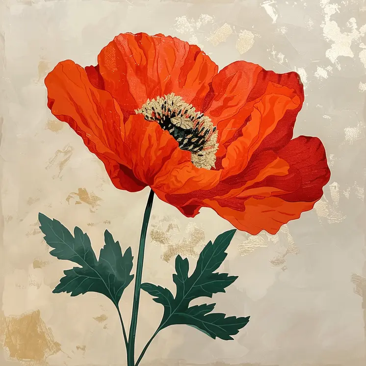 Vintage August Poppy Birth Flower 8"x8" Art Print