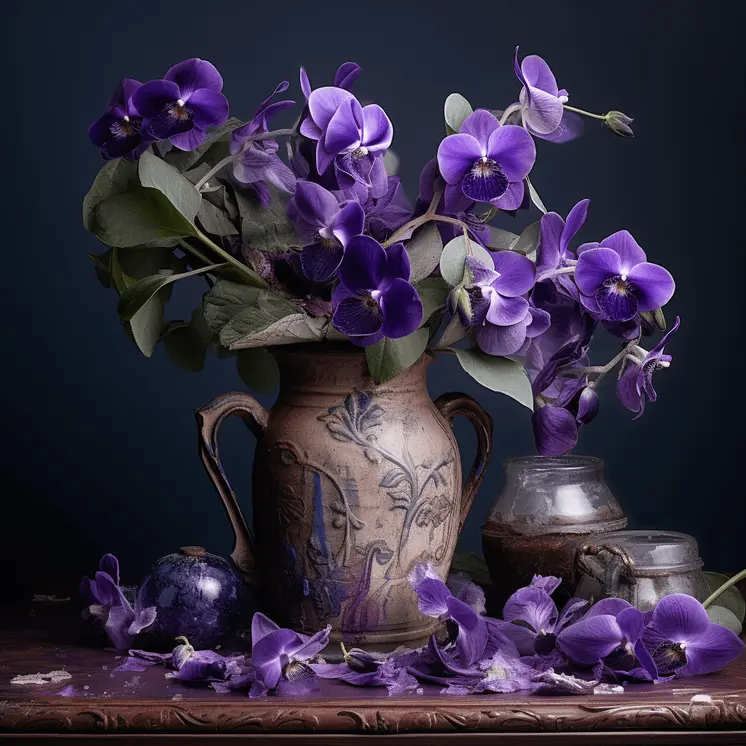 February Violets Bouquet Birth Flower 8"x8" Art Print