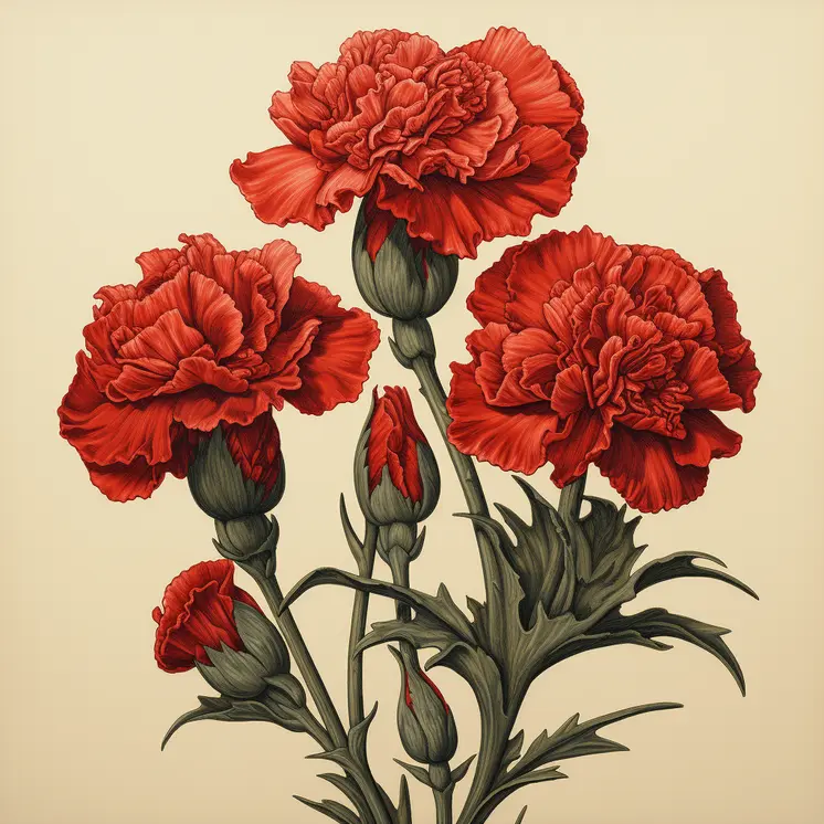Vintage January Carnation Birth Flower 8"x8" Art Print