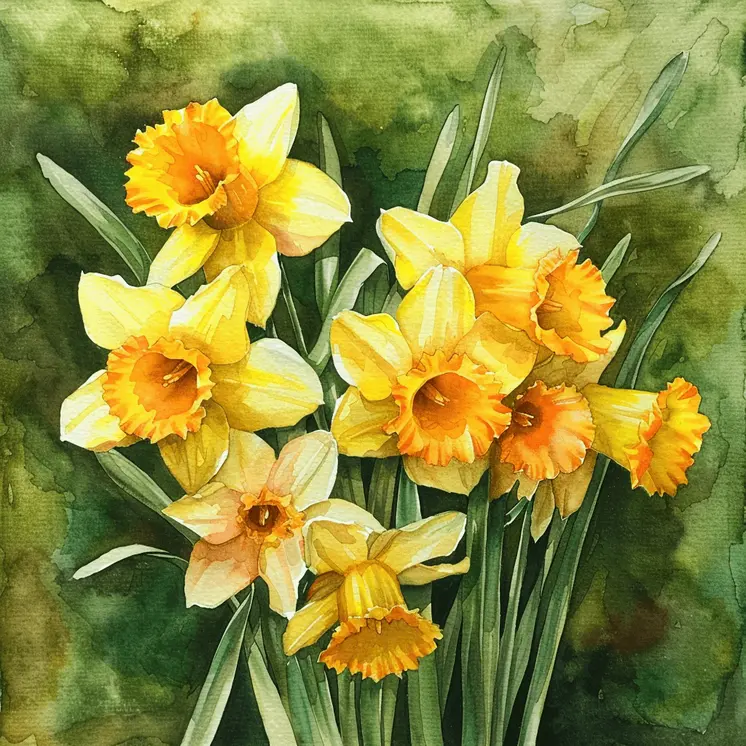 March Daffodil Bouquet Birth Flower 8"x8" Art Print