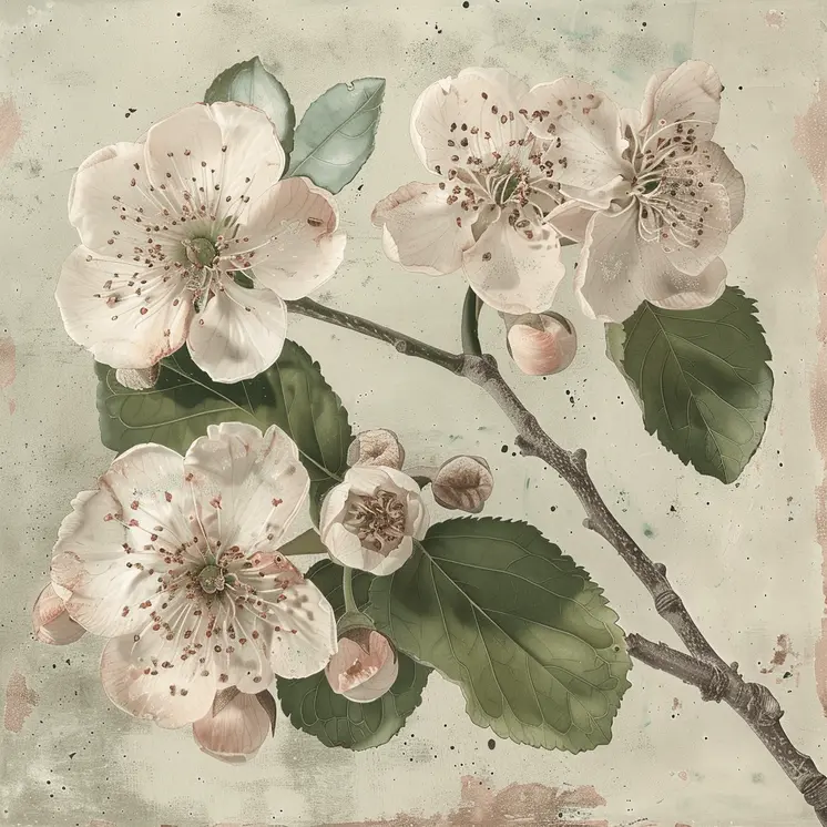 May Hawthorn Branch Birth Flower 8"x8" Art Print