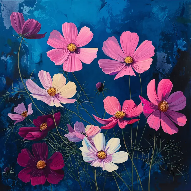 October Cosmos Flowers Birth Flower 8"x8" Art Print
