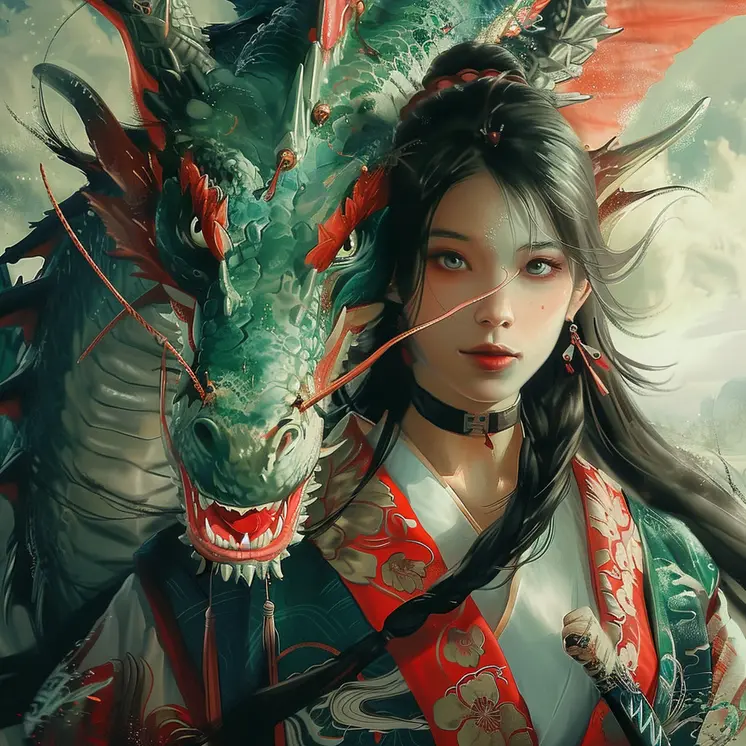 Onna-musha & Her Dragon 8”x8” Art Print