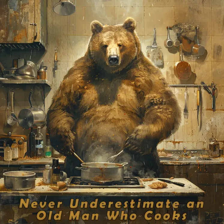 Never Underestimate an Old Man That Cooks - 8"x8" Wall Art Print - Mowbi's Funny Humor Humorous Collection