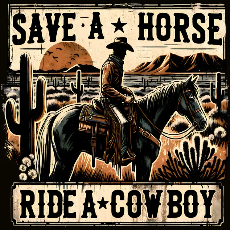 Save a Horse Ride a Cowboy 8”x8” Art Print