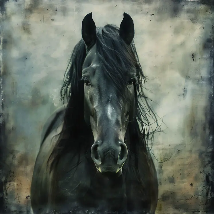 Black Beauty Horse Portrait 8”x8” Art Print