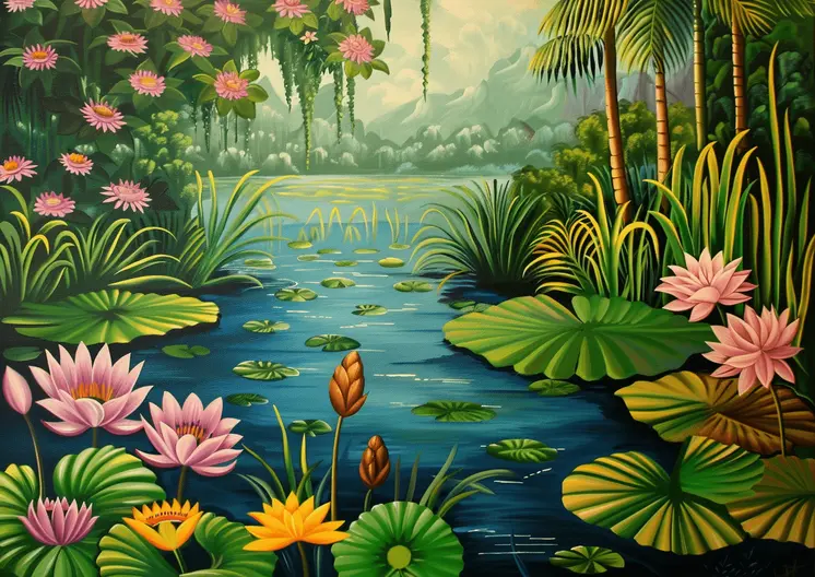 Whimsical Lily Pad Pond Landscape 5”x7” Art Print