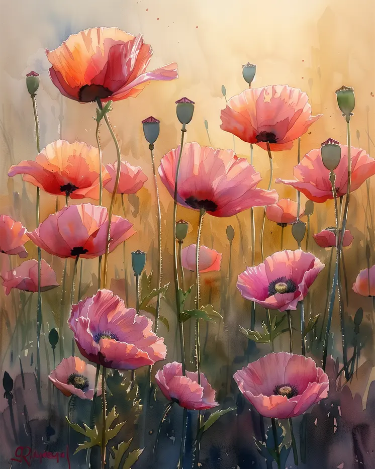 Field of Poppies Floral 8”x10” Art Print for 11"x14" Frame