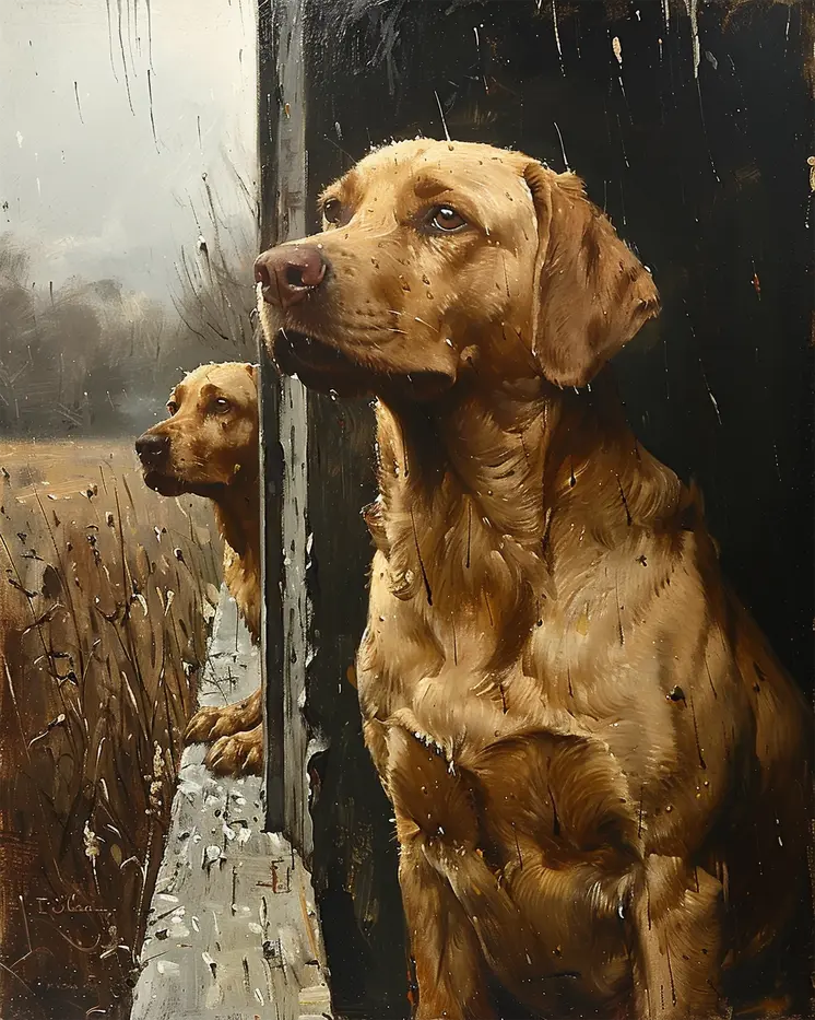 Two Dogs Sheltering in the Rain 8”x10” Art Print