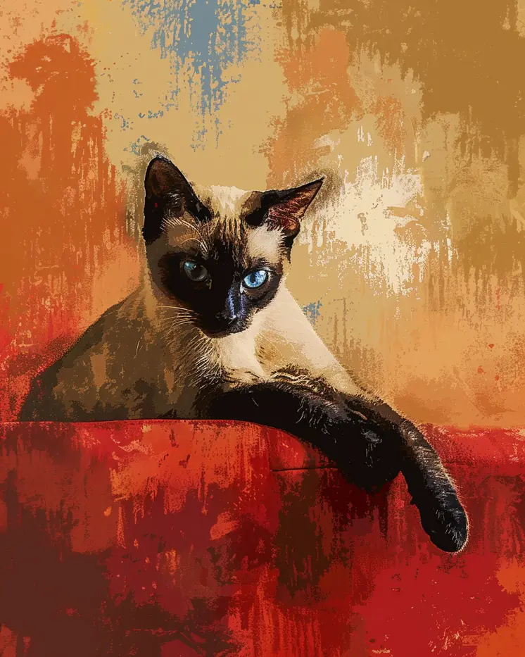 Siamese Cat Lounging Cat 8”x10” Art Print