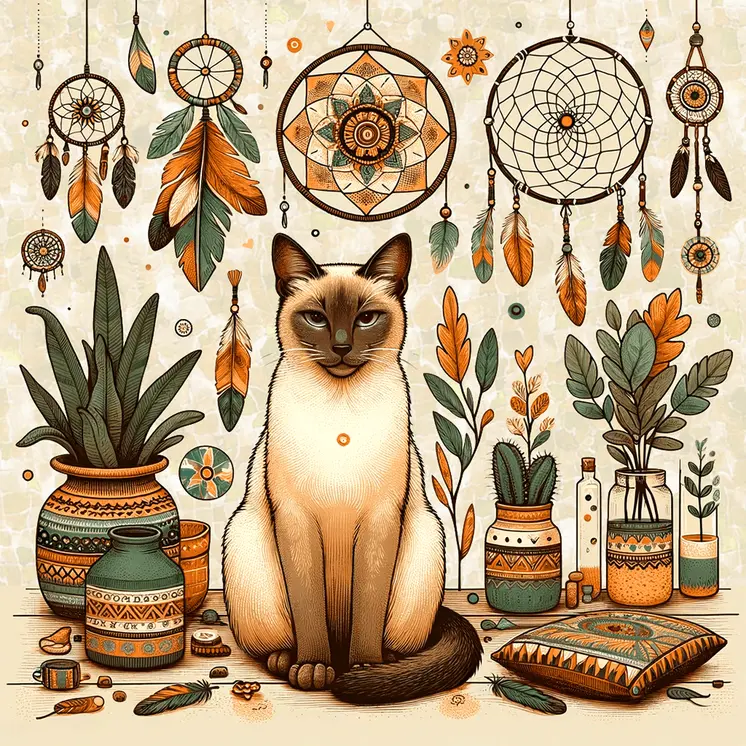 BOHO Nature Siamese Cat 8"x8" Art Print