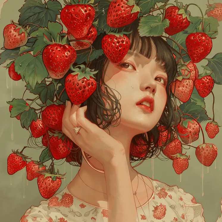 The Girl with the Strawberry Hat 8"x8" Art Print