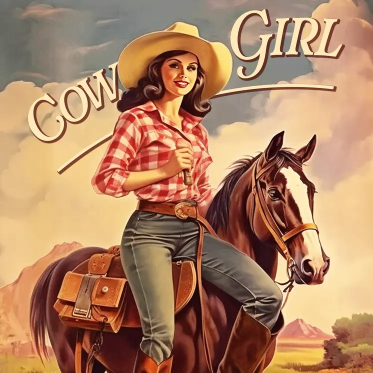 Vintage Cowgirl Side Saddle 8"x8" Art Print
