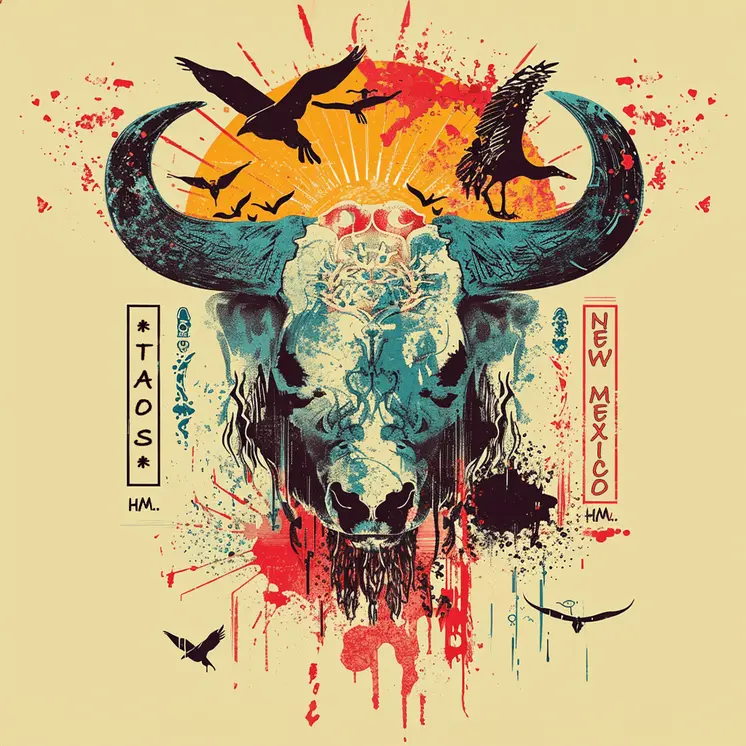 Vintage Southwest New Mexico Taos Steer Skull 8"x8" Art Print