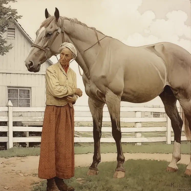 Grandmother and Her Horse 8"x8" Art Print