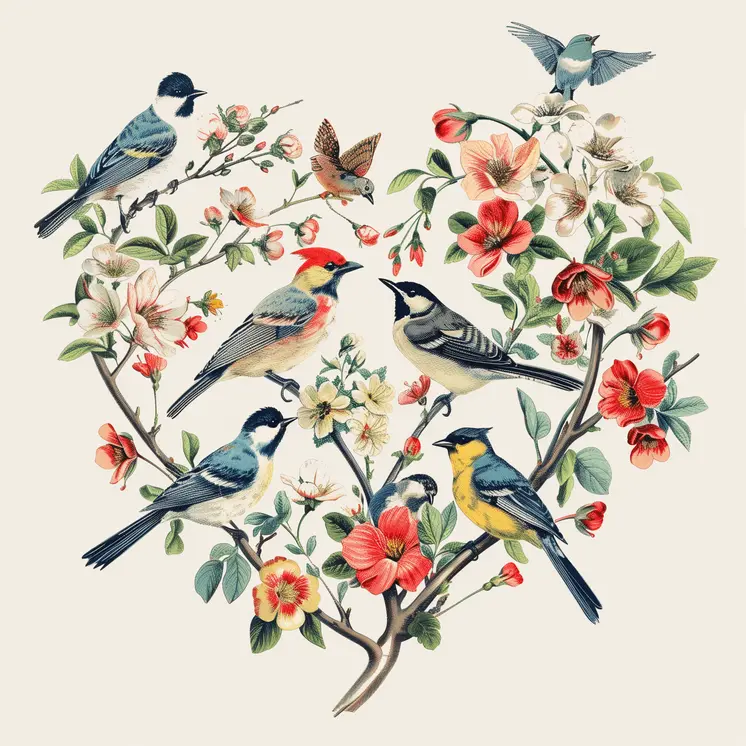 Songbirds & Blossoms 8"x8" Bird Art Print