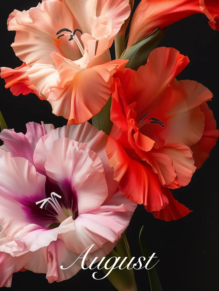 August Gladiolus and Poppy Birth Flowers 8"x10" Art Print
