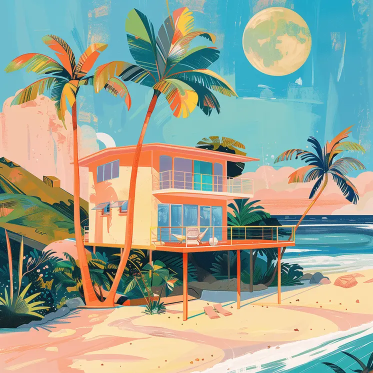 Mid-Century Modern Beach House Oasis: 8x8 Art Print