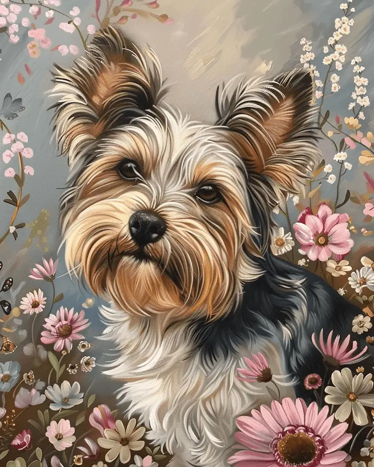 Floral Biewer Terrier 8”x10” Art Print