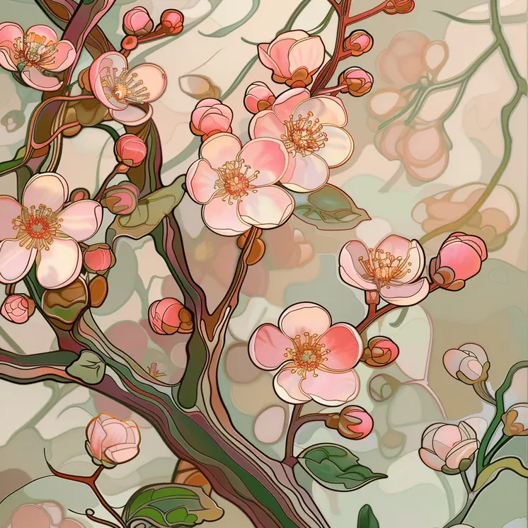 Wholesale "Whimsical Style Cherry Blossoms - March Birth Flower 8"x8" Art Print